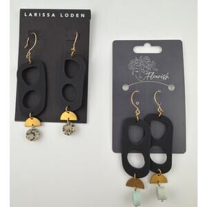 NWT Larissa Loden Lot 2 Pairs Earrings Black and Gold Stone Dangle